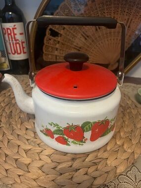 Vintage Strawberry Metal Tea Pot